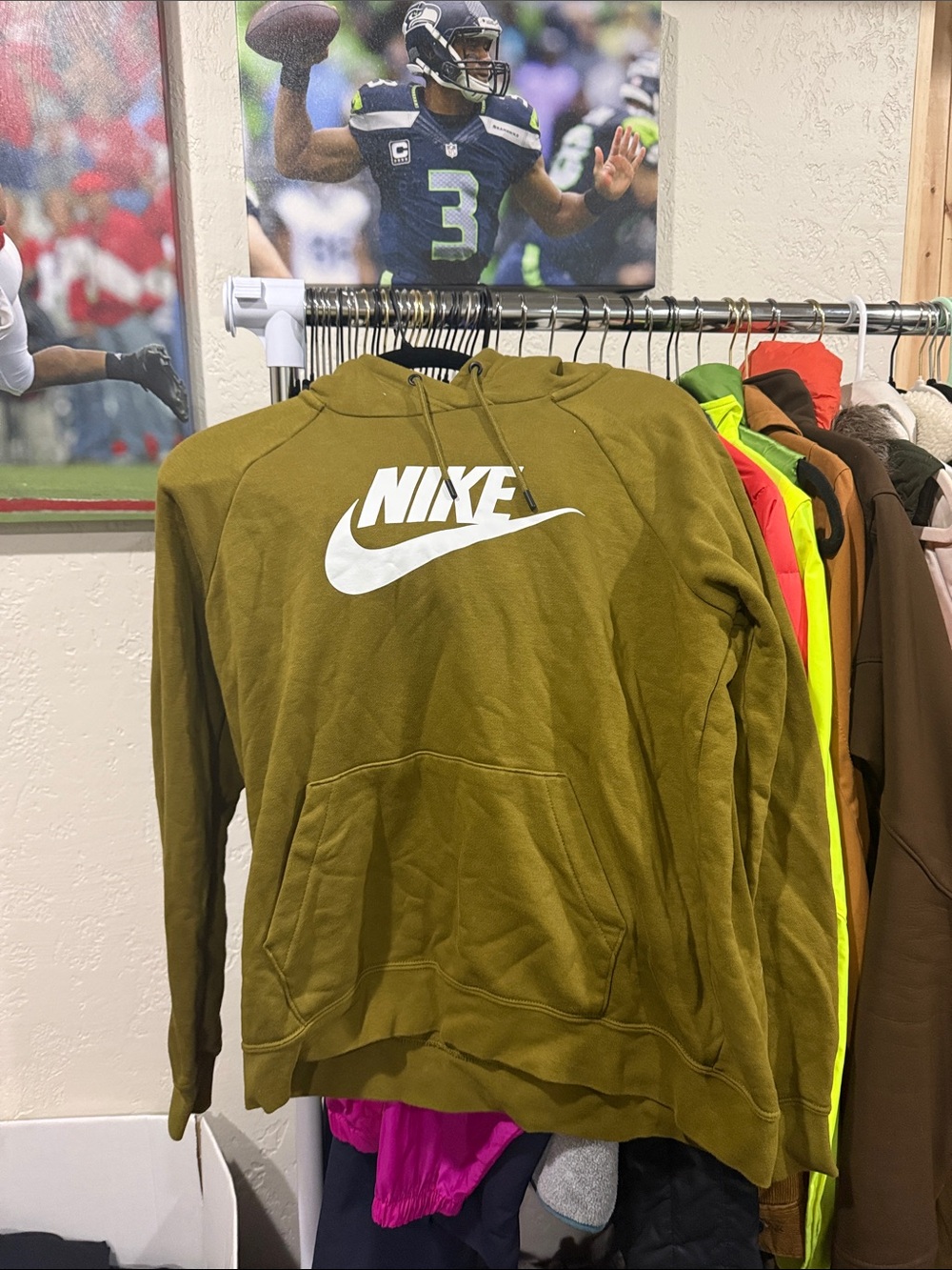Nike Olive Green Pullover Hoodie with White Logo